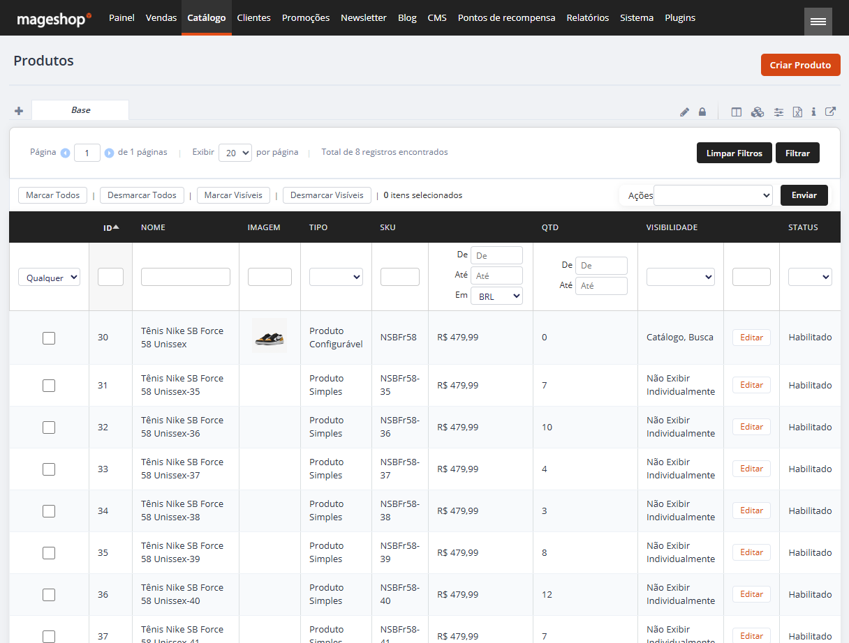 Gestão de produtos Magento