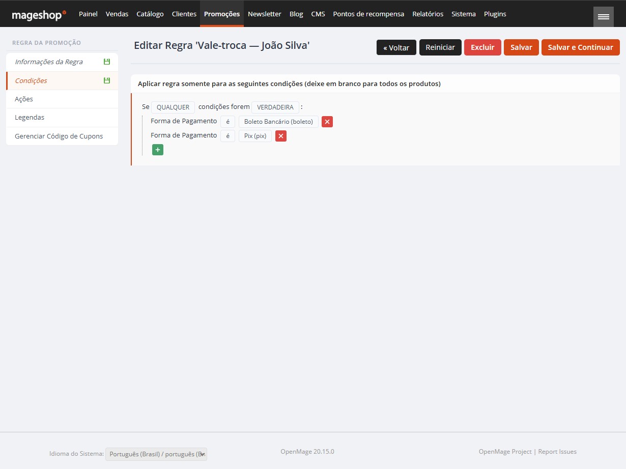 Marketing e promoções Magento